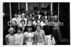 Girls taught by Miss Rance. 1954-55 at Townsend Road School for Giirls. Photo from the estate of the late Kathleen Rance. [image code: h7-05-07]