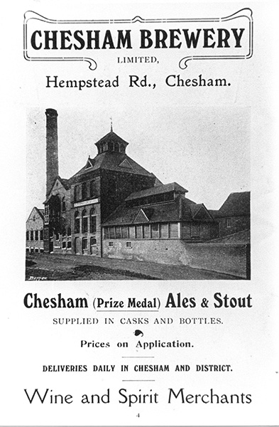 A poster showing Chesham Brewery Wine and Spirits Merchants