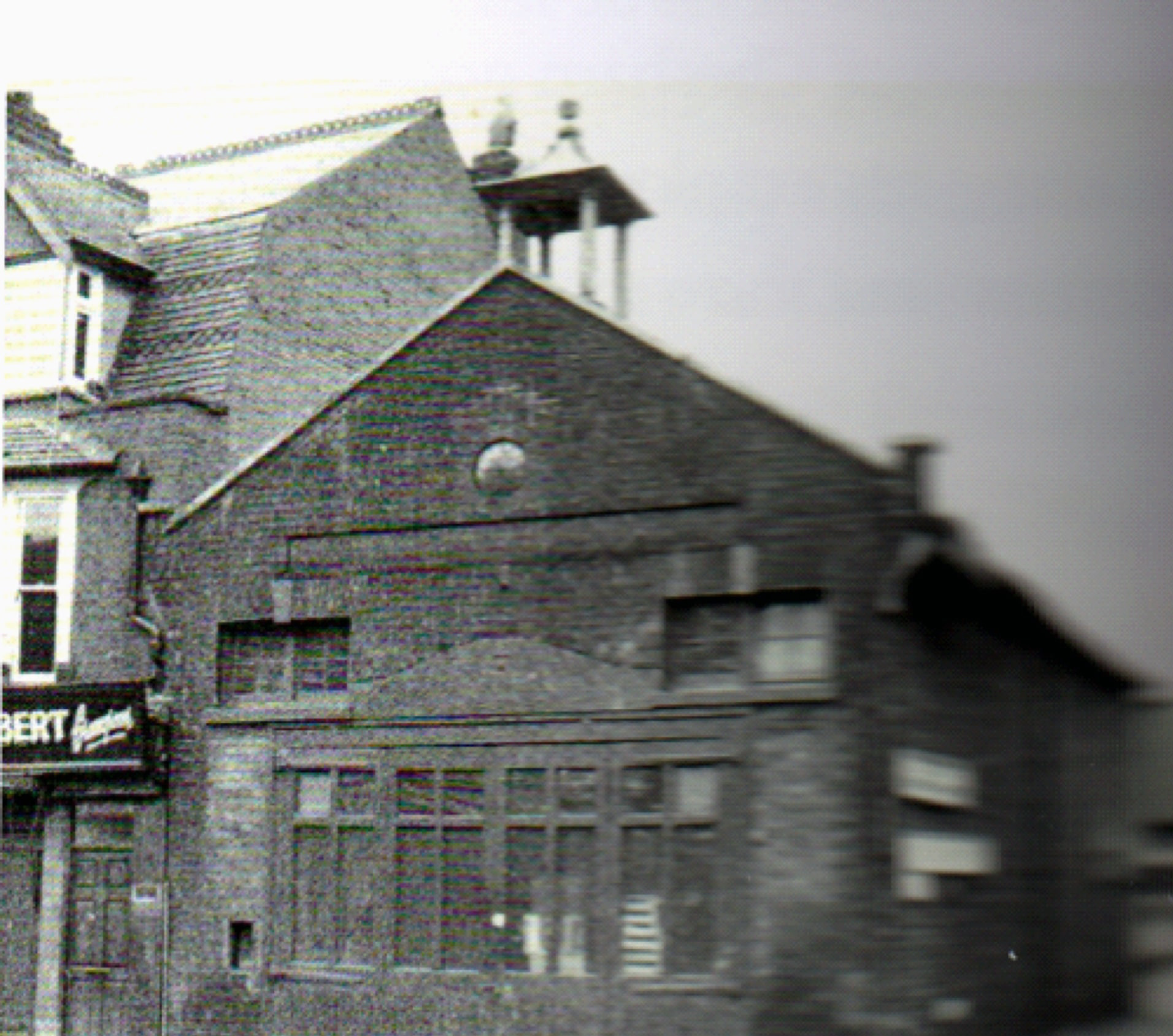 Black and white photo of front view of fire station on Upper High Street, Chesham