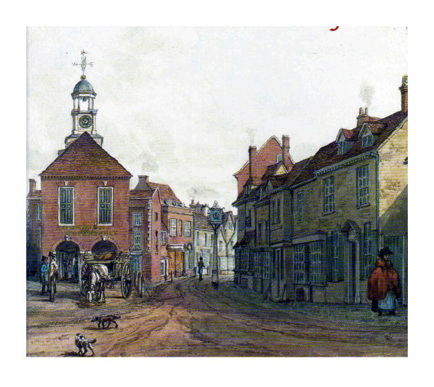 A coloured drawing of the Market Square