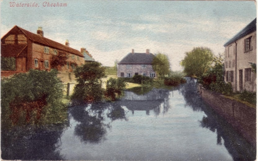 Postcard of Waterside with the river in the centre surrounded by buildings