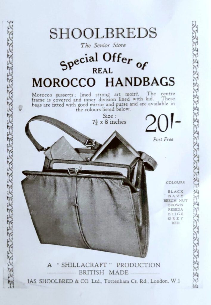School Breds advertisiing special offer on Morocco Handbags with an image of the handbag