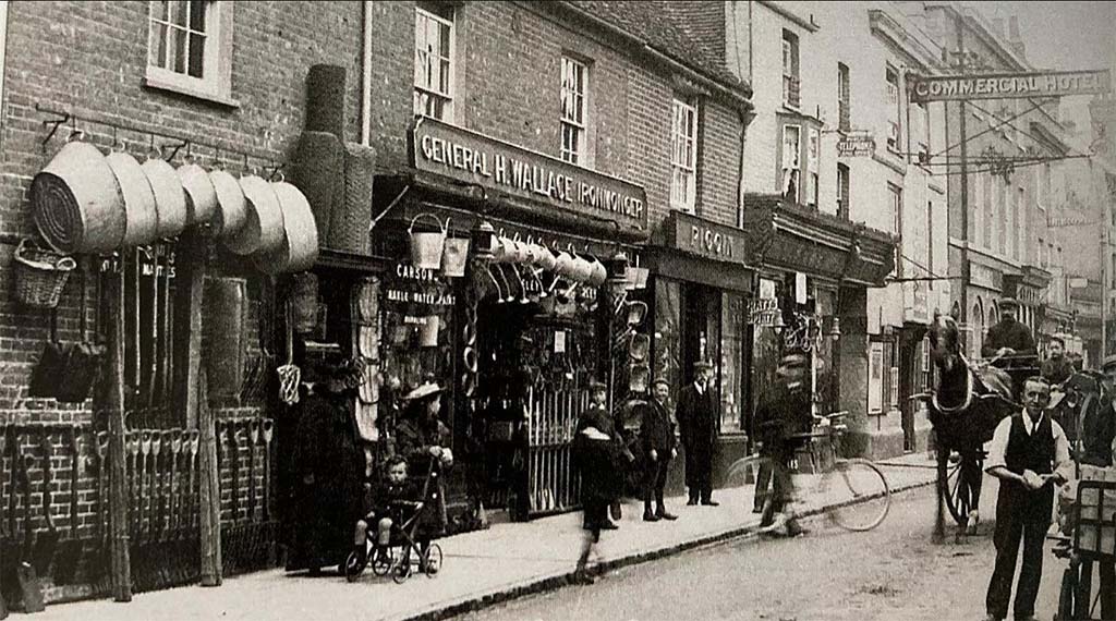 Black and white photo of a hardware shop in Chesham