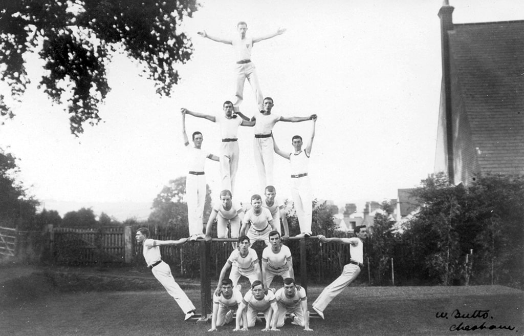 15 men assembled for men's gymnastics