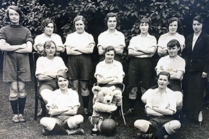 Photo of the Chiltern Toy Factory football team winners with their teddy bear mascot