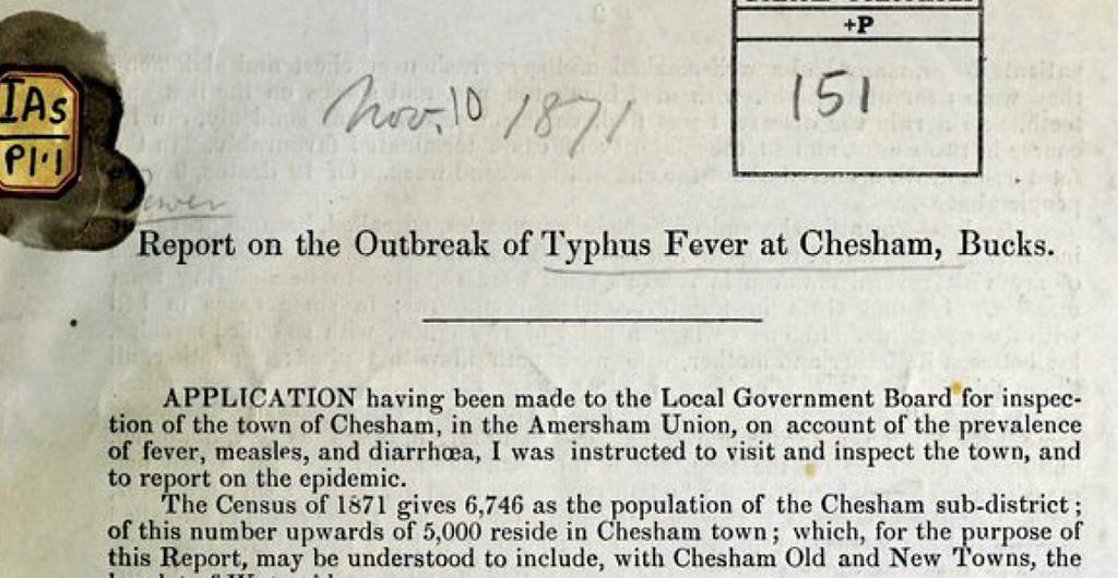 Segment of report on the outbreak of Typhus Fever in Chesham