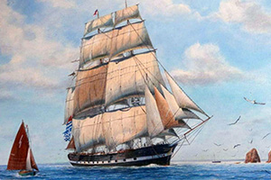 Image of The Edwin Fox ship at sea.